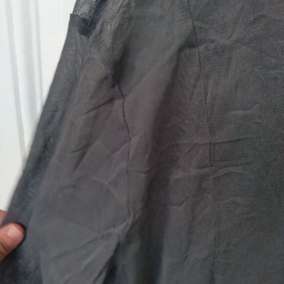 DARK GRAY CREPE JACKET SHEER LONG-SLEEVE BLOUSE SIZE M SHAWL NECKLINE TWO LAYERS - Picture 8 of 9